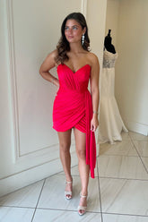 Misshow Red Strapless Ruched Tight Short Homecoming Dress/Mini Dress
